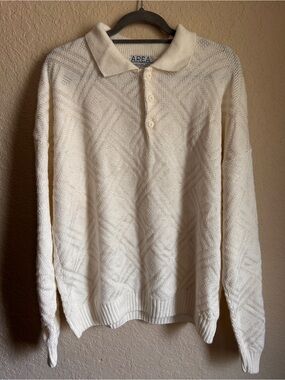 AREA by TAG Cream Textured Knit Polo Crewneck Sweater